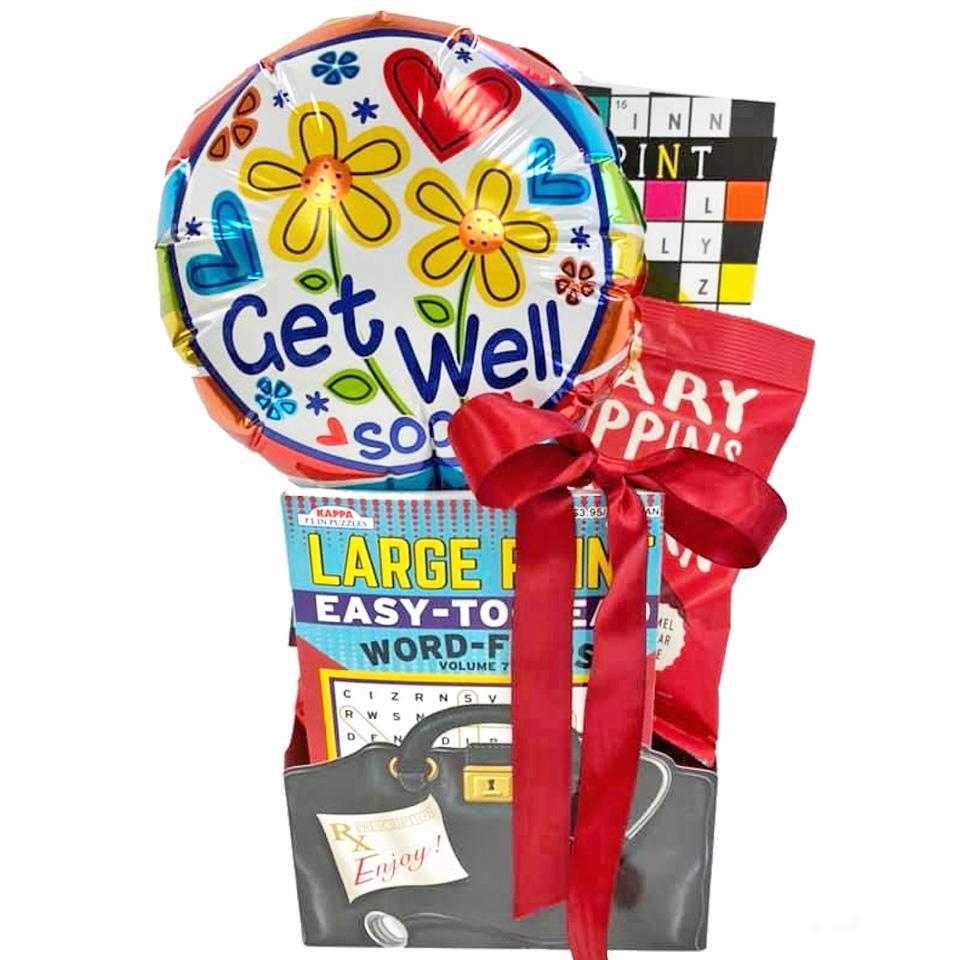 Gifts Fulfilled Get Well Gift Baskets for Men Women Teens Kids with Puzzle Books and Snacks (Get Well Toolkit)