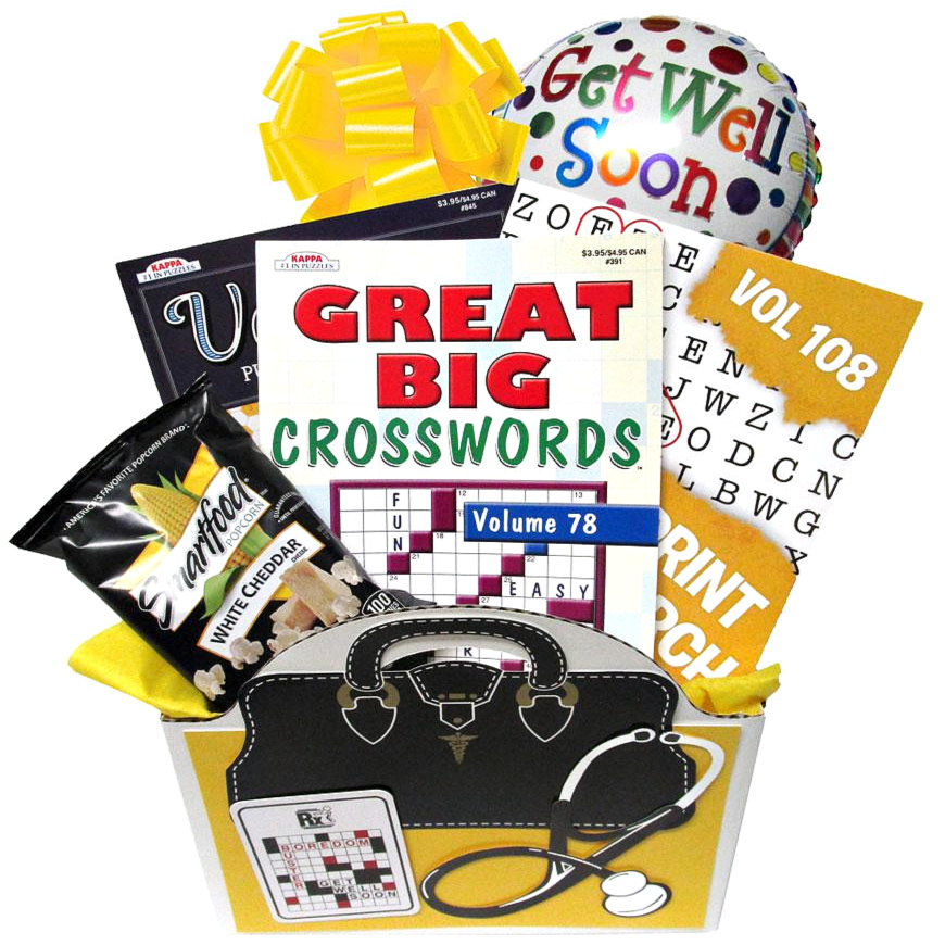Unisex Get Well Gift Box, Crossword Books and Snacks