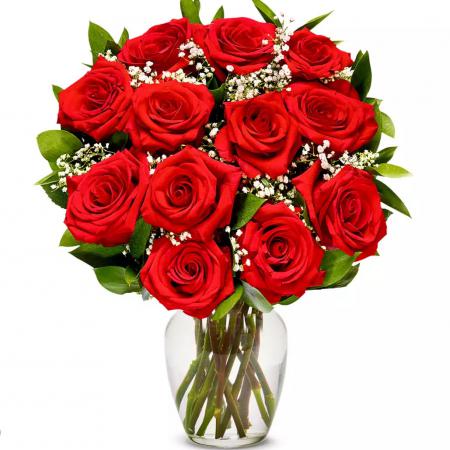 One Dozen Red Roses with Vase