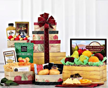 snacks and fresh fruit gift tower