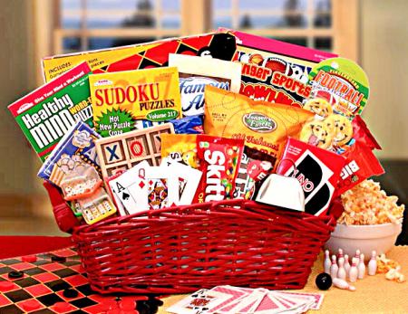 games, sweets and fun gift baskets to send