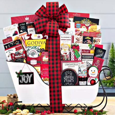 joyful Christmas holiday sleigh gift basket