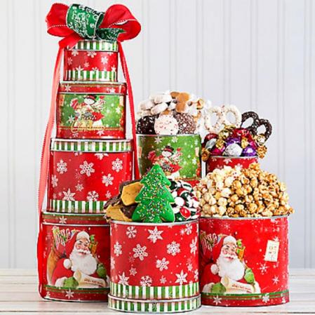Large Holiday Gift Tin Tower