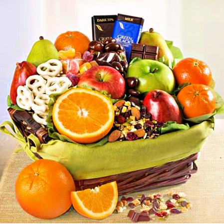 organic fruit and gourmet sweets gift basket