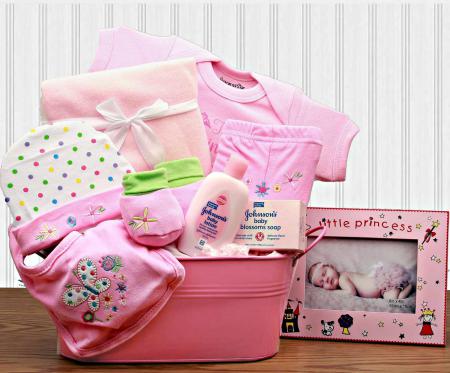 Baby girl gift basket in pink