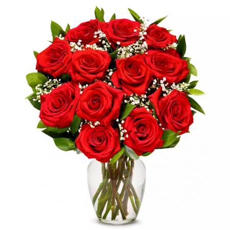 One Dozen Red Roses with Vase