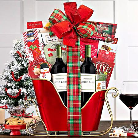  Red Wine Holiday Sleigh Gift Basket