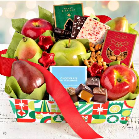 Fresh delicious fruit and gourmet sweets gift basket