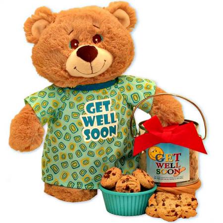 get well teddy bear with cookies gift set