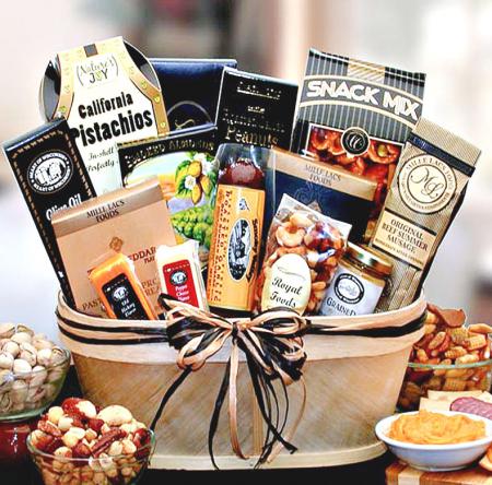 meat, cheese and nuts gift basket